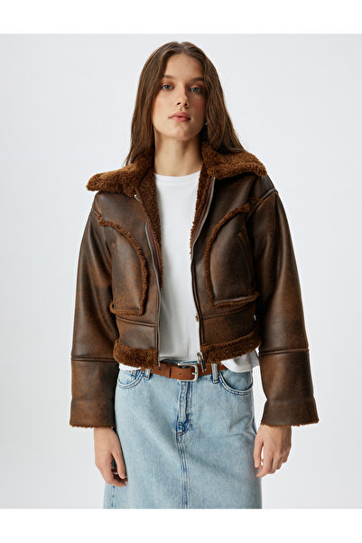 Koton Μπουφάν Biker από συνθετικό δέρμα - Γούνινο γιακά και τσέπες