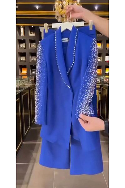 Alury group Embroidered Sleeves and Collared Trousers Jacket Set