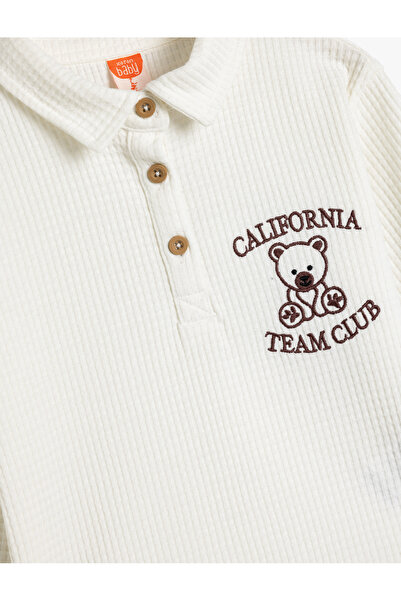 Koton Polo Yaka Sweatshirt İşleme Detaylı Uzun Kollu Dokulu