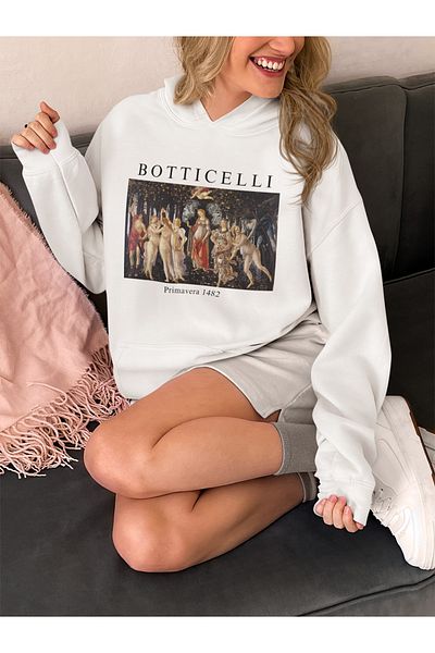 WİDİ Botticelli Street Style - Καλλιτεχνικό σχέδιο με στάμπα Streetwear κανονική εφαρμογή 100% βαμβακερό φούτερ