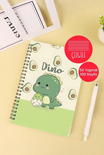 Anime Marketi Tatlı Dinazor Temalı A5 Spiralli Okul Defteri 50 Yaprak 100 Say...