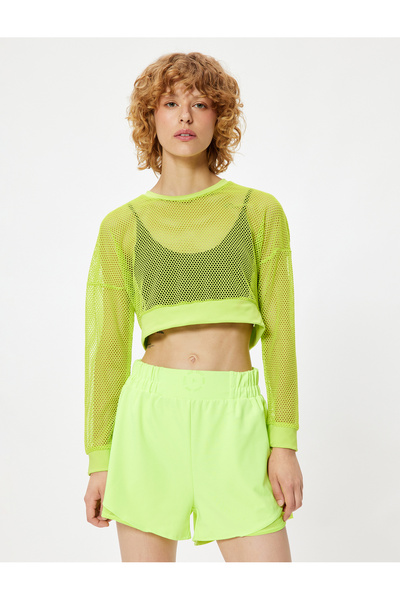 Koton Μακρυμάνικο Crop Αθλητικό T-Shirt - Crew Neck