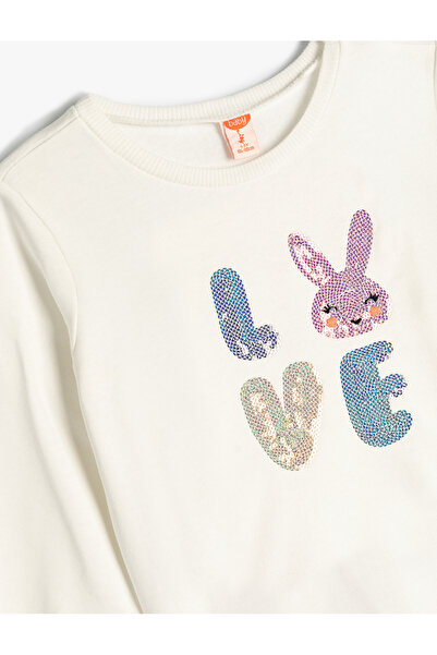 Koton Cotton Sequined Rabbit Printed Ribbed Sweatshirt