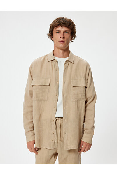 Koton Cotton Long Sleeve Shirt - Muslin Cover and Pocket Detail