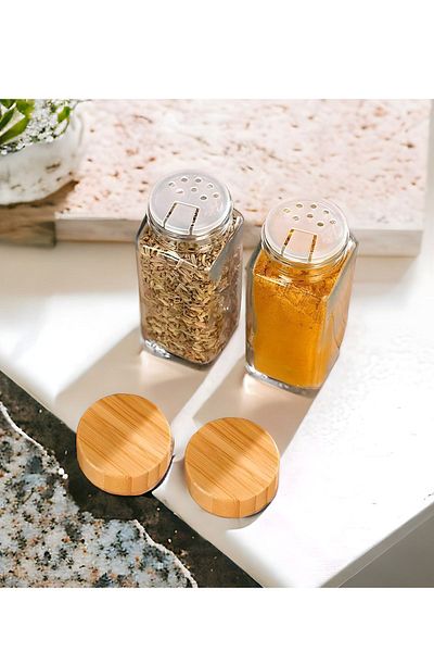 al da al 12-Piece Bamboo Lid Jar - Spice Bowl with Spreader Head and Turkish Label