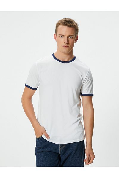 Koton Slim Fit T-Shirt aus Baumwolle mit Rundhalsausschnitt – gerippt, kurze Ärmel