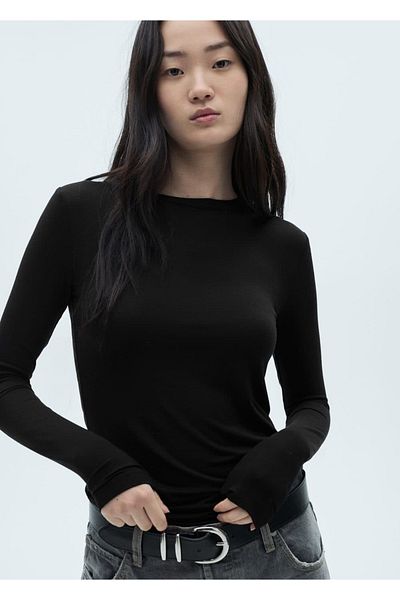 MANGO Woman Long Sleeve Round Neck T-Shirt