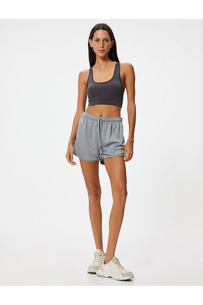 Koton U-Neck Slim Fit Tulle Detailed Covered Sports Bra - Interlock