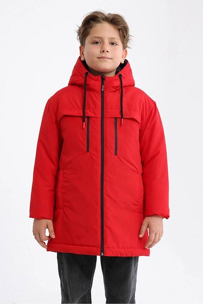 QAWWA Boy's Red Fiber Hooded Windproof Puffer Winter Jacket
