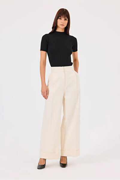 Genel Markalar Kadın Yüksek Bel Duble Paçalı Pantolon - Krem