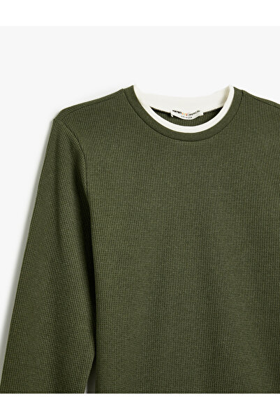 Koton Basic Sweatshirt Bisiklet Yaka Uzun Kollu Dokulu