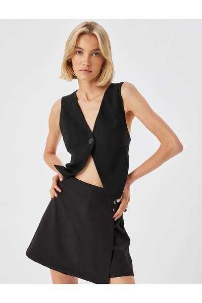 Koton Kruvaze Siyah Kadın Etek 5wak40004pw