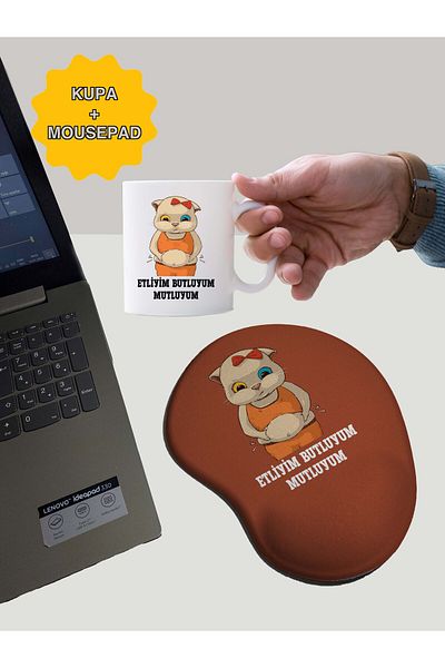 rakkun shop لوحة ماوس مطبوعة I'm Succulent Butluyum Happy مع مسند للمعصم + كوب كوب
