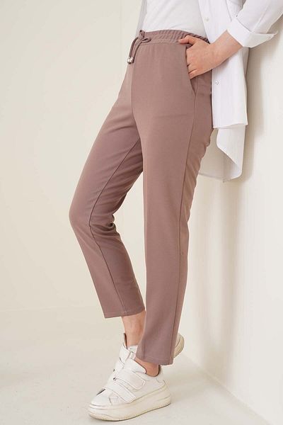 asilmoda Rope Detailed Elastic Waist Skinny Leg Mink Trousers