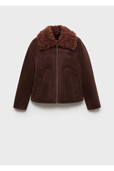MANGO Woman Süet görünümlü kürklü yaka ceket