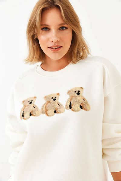Bianco Lucci Damen-Sweatshirt in Übergröße mit Teddybär-Stickerei MB4864 60251879
