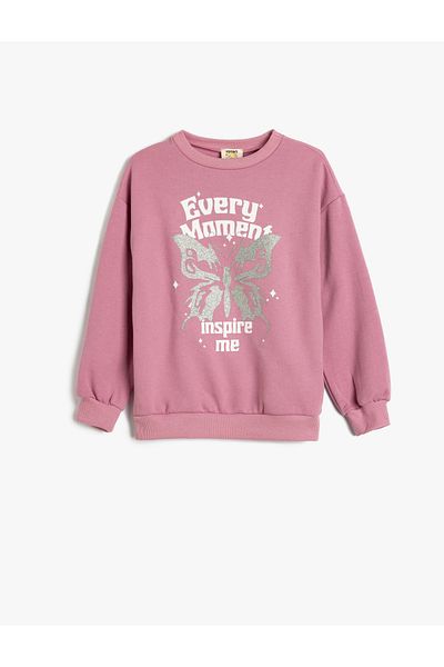Koton Long Sleeve Butterfly Printed Raised Sweatshirt - Crew Neck