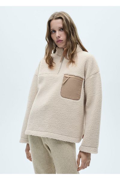 MANGO Woman Dark Wool Contrast Sweatshirt