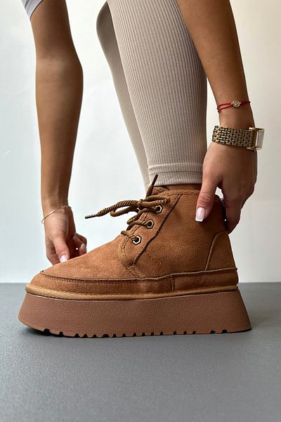 Mupa Shoes Tan Suede Γυναικείες Μπότες - Γούνα Εσωτερικά