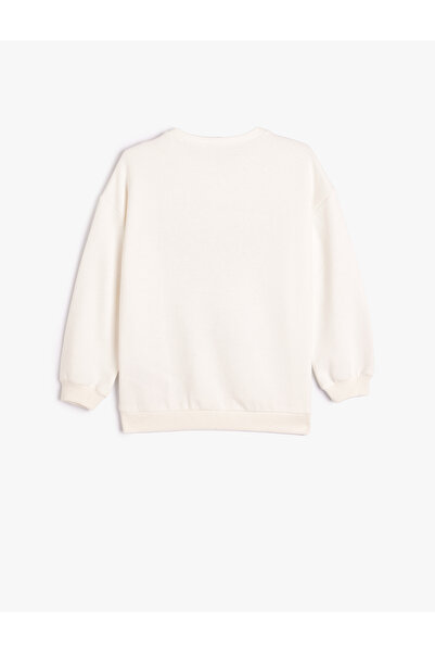 Koton Ayıcık Baskılı Sweatshirt Uzun Kollu Bisiklet Yaka Şardonlu