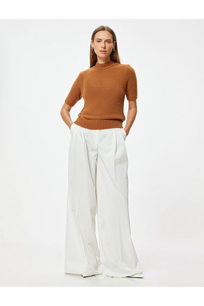 Koton Short Sleeve Sweater Soft Textured Stand Collar