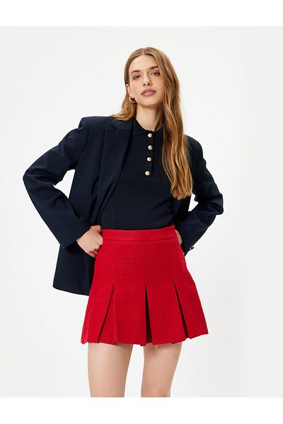 Koton High Waist Mini Pleated Tweed Skirt