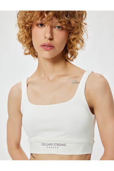 Koton Square Neck Slim Fit Slogan Printed Interlock Sports Bra