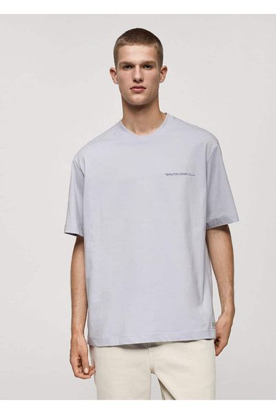 MANGO Man T-shirt μήνυμα από 100% βαμβάκι
