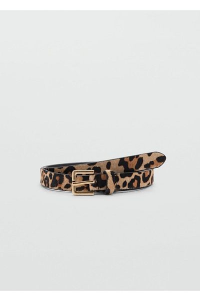 MANGO Woman Leopard Print Leather Thin Belt