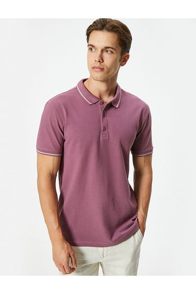 Koton Βαμβακερό Slim Fit Polo T-Shirt - Λεπτομέρεια με κοντό μανίκι και ρίγες