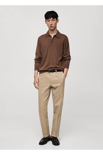 MANGO Man Μακρυμάνικο μπλουζάκι πόλο από 100% μαλλί Merino