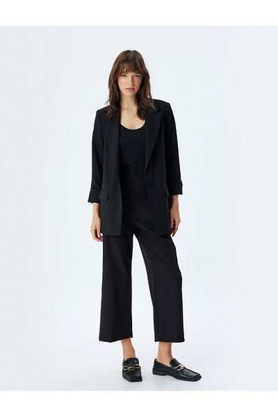 Koton High Waist Fabric - Plain Short Leg, Half Belt anD Pleat Detail