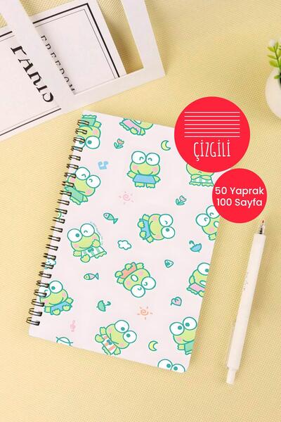 Anime Marketi دفتر مدرسي Keroppi Frog مقاس A5 على شكل حلزوني 50 ورقة و100 صفح...