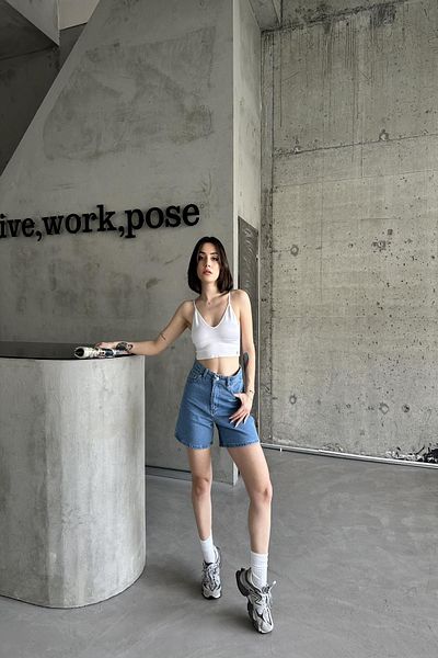 XRAY JEANS Pantaloni scurti de damă din bumbac cu talie înaltă, albastru, mini blugi