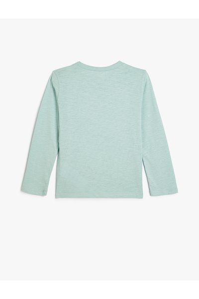 Koton Tricou cu mânecă lungă din bumbac brodat Unicorn - Decolteu