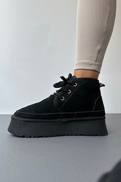 Mupa Shoes Μαύρα σουέντ γυναικείες μπότες - με γούνα στο εσωτερικό