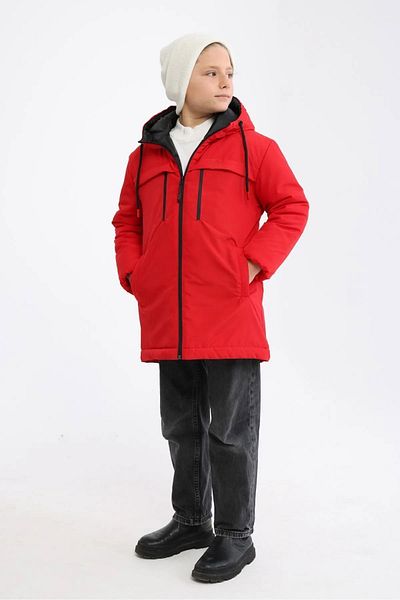 QAWWA Boy's Red Fiber Hooded Windproof Puffer Winter Jacket