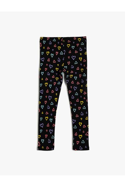 Koton Heart Printed Cotton Leggings - Elastic Waist