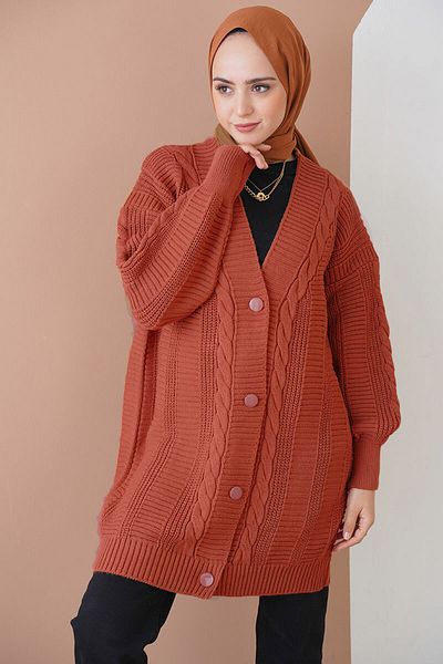 Bigdart 15768 Hijab Knitwear Cardigan - A. Tile