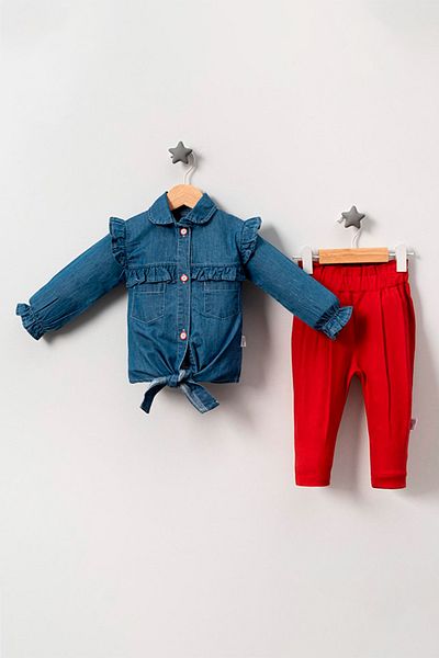 TRENDİMİZBİR Blue Baby Girl Jeans Shirt Buttoned Double Suit