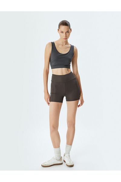 Koton U-Neck Printed Slim Fit Sports Bra - Sleeveless Finish Interlock