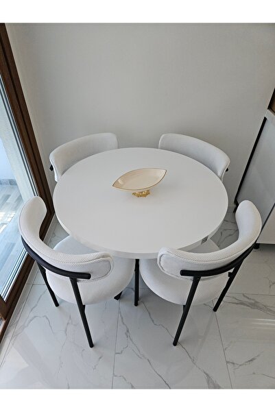Enkare Yuvarlak Masa Sandalye Takımı, 4 Kişilik Mutfak Masası, 4 Kişilik Sand...