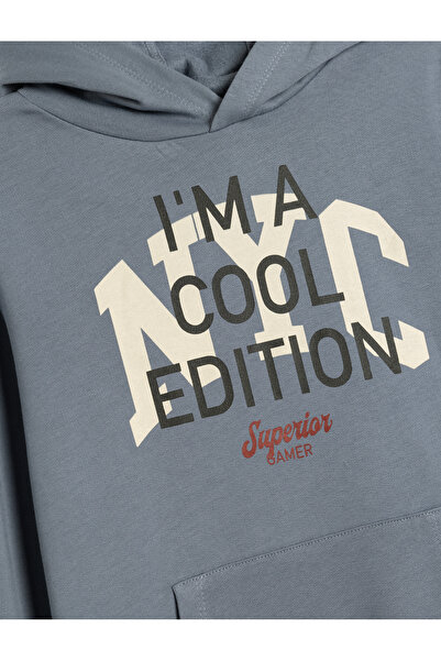Koton Kapşonlu Sweatshirt Kanguru Cepli Uzun Kollu Slogan Baskılı Şardonlu