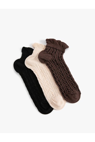 Koton Set of 3 Booties Socks Multicolored Frilly Textured