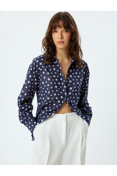 Koton Star Printed Cotton Long Sleeve Oversize Shirt