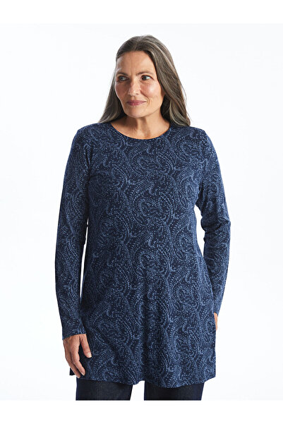 LC Waikiki Navy Blue Crew Neck Patterned Women's Tunic