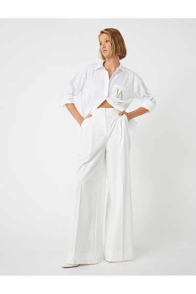 Koton Cotton Long Sleeve Regular Fit Shirt - Pocketed Embroidery Detail