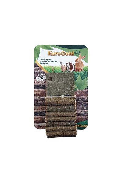 EuroGold Natural Wooden Rodent Ladder Single Platform 7X30Cm - Petshopundan