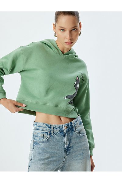 Koton Oversize mikina s kapucí Cat Printed Crop - Rastr