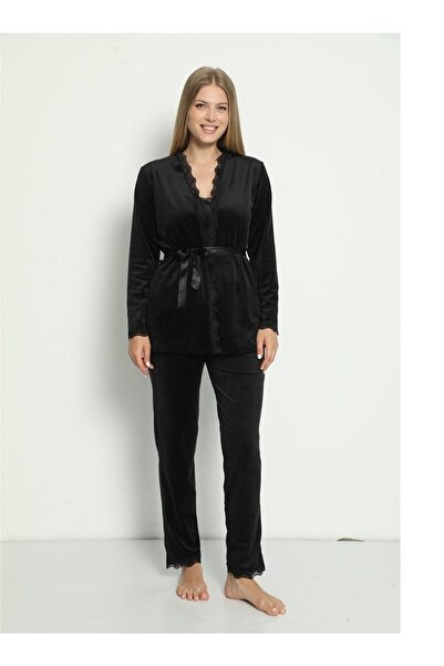 Pijamoni Kadın Kadife Üçlü Pijama Takım Pjm5545
